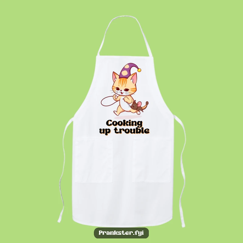 Funny Jester Cat Prank Apron: Kitchen Mischief Wear, Ideal Humorous Gift
