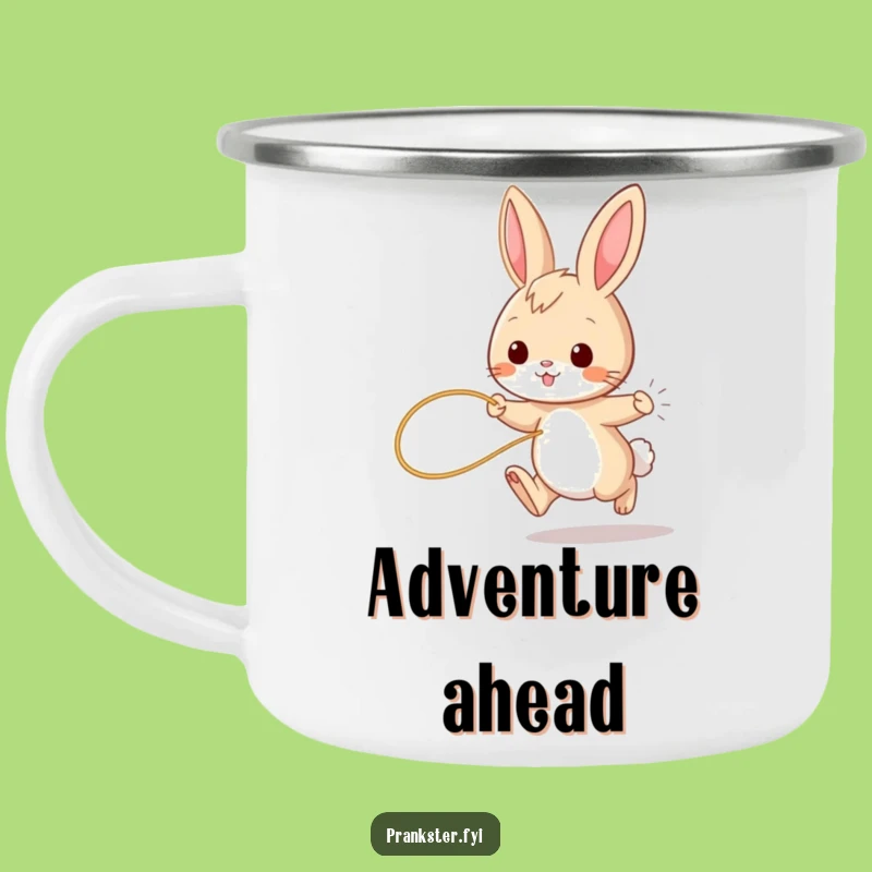Funny Bunny String Tail Camping Mug - Enamel Rabbit Mug for Outdoor Fun, Gag Gift
