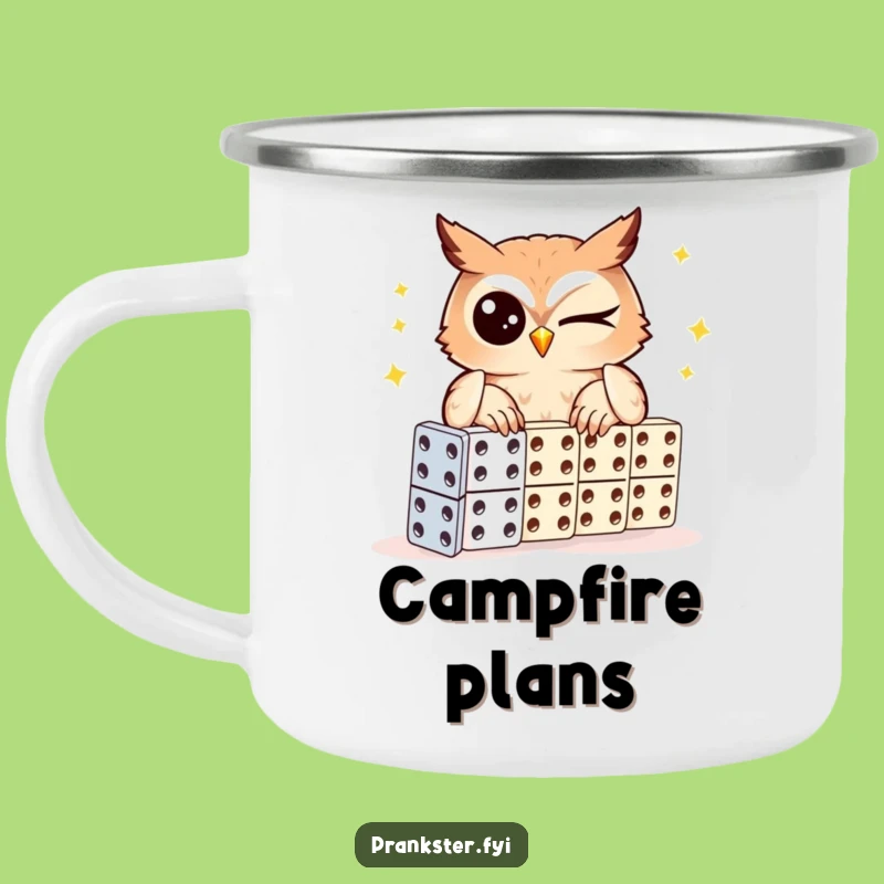 Funny Winking Owl Domino Camping Mug - Enamel Owl Mug for Outdoor Fun, Gag Gift