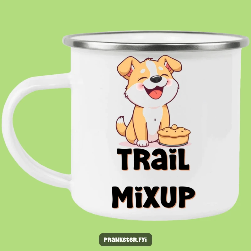 Funny Giggling Dog Camping Mug - Enamel Pie Throw Mug for Outdoor Fun, Gag Gift