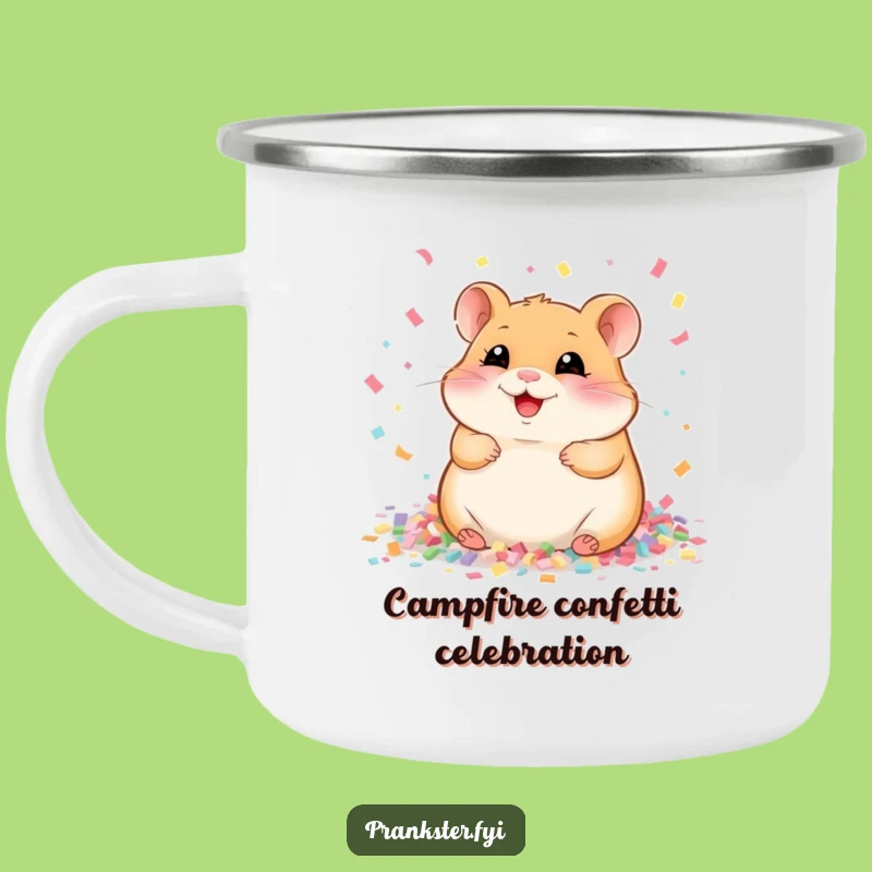 Funny Giggling Hamster Confetti Camping Mug - A Hilarious Gift for Outdoor Fun