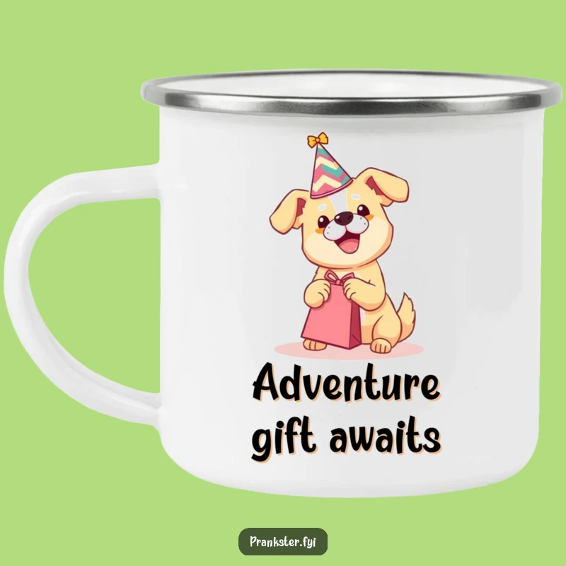 Funny Party Dog Camping Mug - Playful Pup Shaking Gift Bag Outdoor Gift
