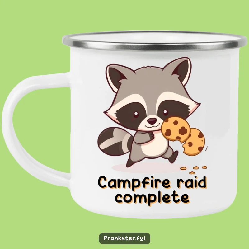 Funny Sly Raccoon Cookie Thief Camping Mug: Adventure with a Cheeky Bandit!