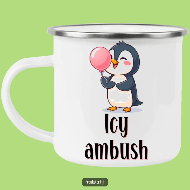 Funny Penguin Water Balloon Camping Mug - Enamel Splash Mug for Outdoor Fun, Gag Gift
