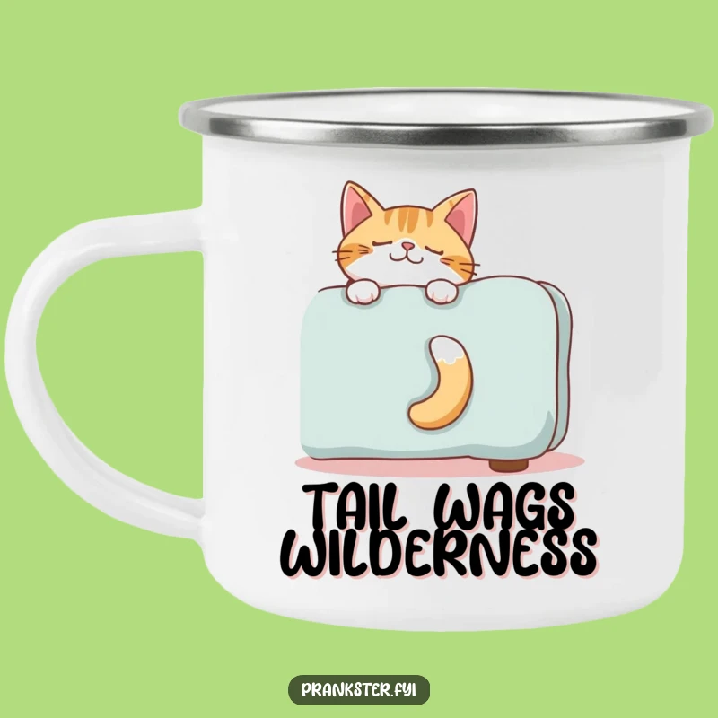 Funny Giggling Cat Tail Camping Mug - Hilarious Hiding Feline Outdoor Gift