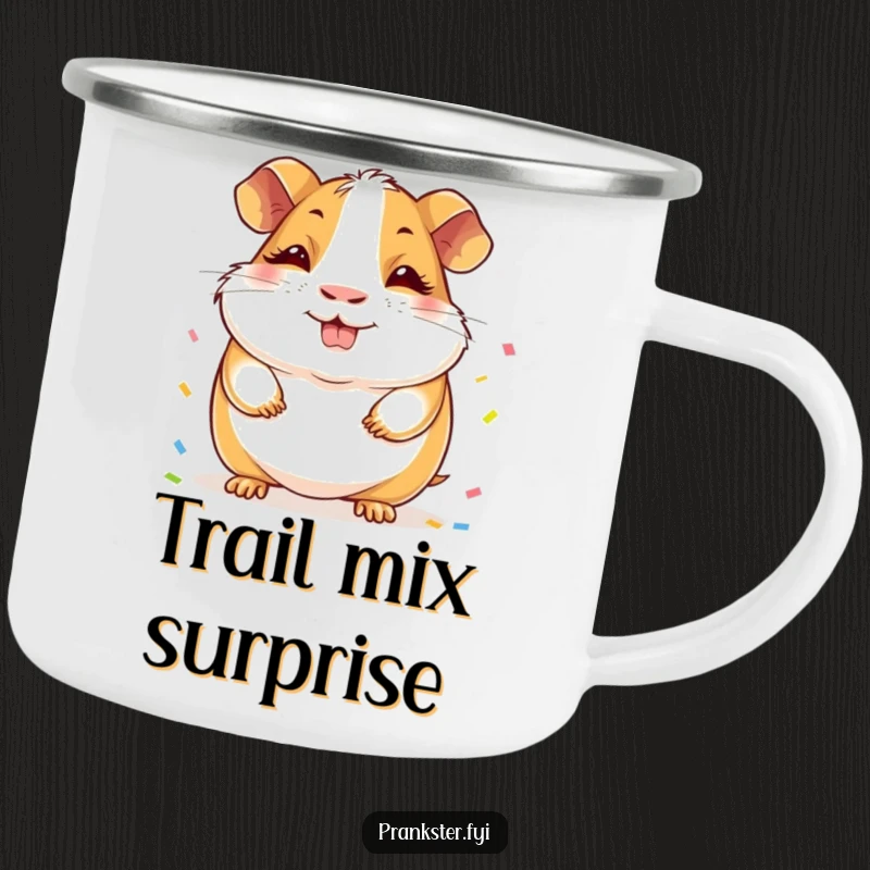 Funny Guinea Pig Camping Mug: A cheerful guinea pig with a sly grin, ready to share hidden confetti on the trail.