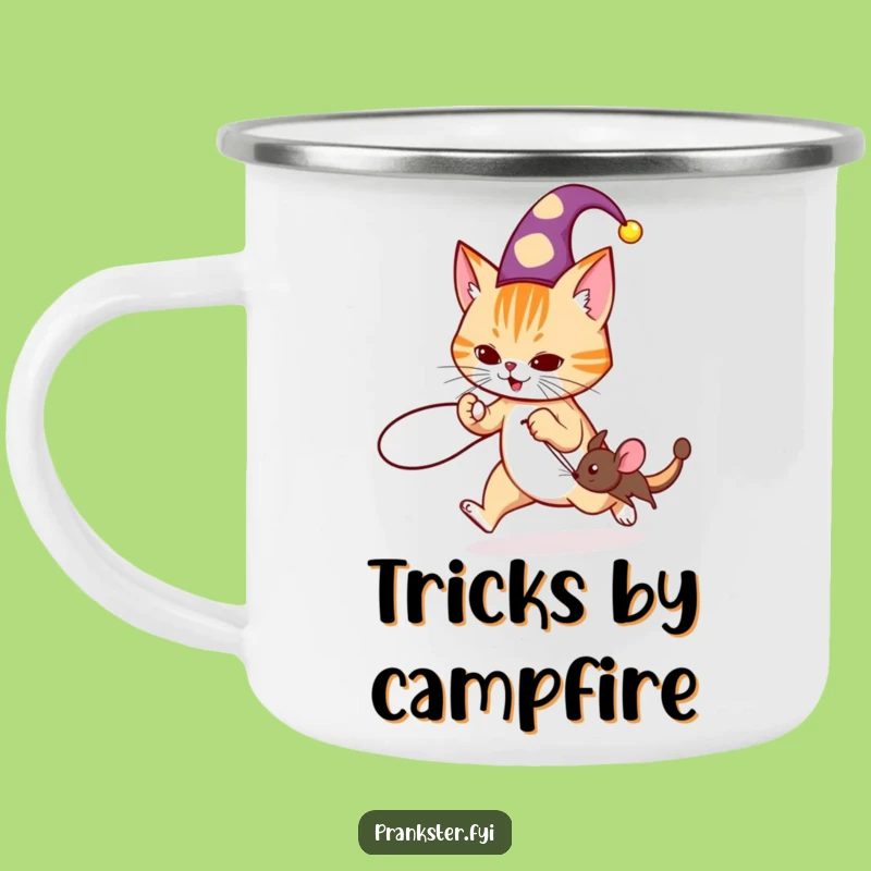 Funny Jester Cat Prank Camping Mug: Durable Chase Mug, Perfect Outdoor Gift