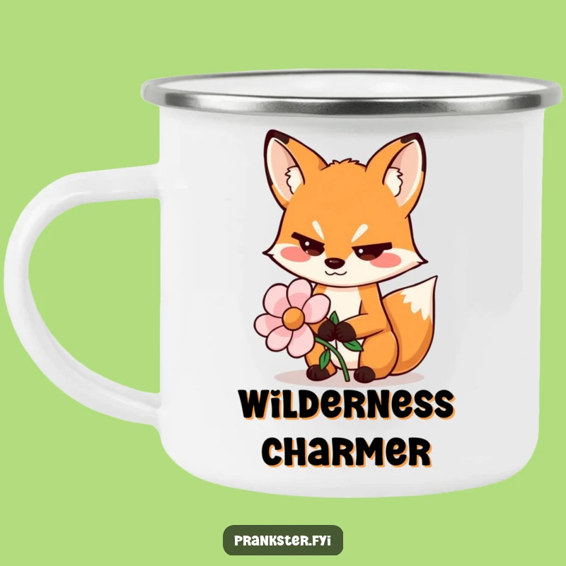 Funny Sly Fox Camping Mug - Wiggling Eyebrows Fake Flower Outdoor Gift