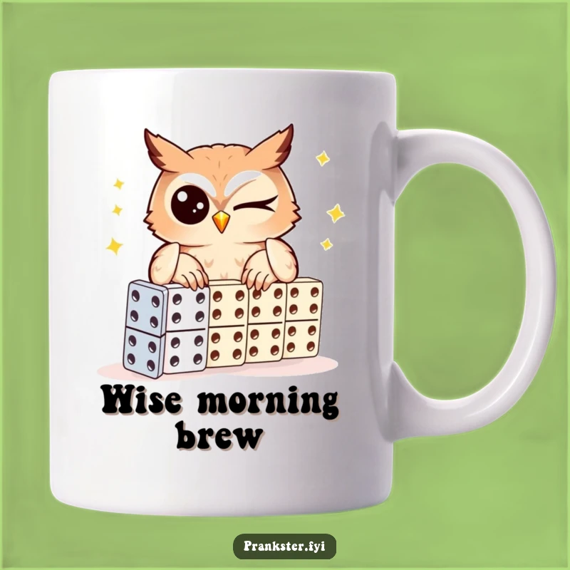 Funny Winking Owl Domino Mug - Clever Chain Reaction Humor Gift