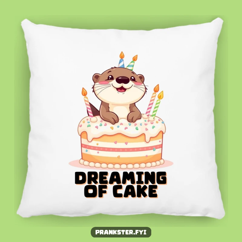 Comfy Otter Birthday Pillow - Giggling Cake Accent Cushion