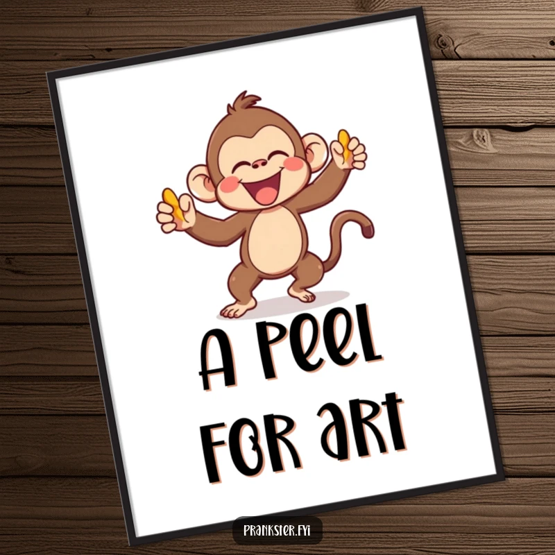 Funny Kawaii Monkey Digital Art gleefully throwing a banana peel, a high-resolution print to instantly add playful mischief and charm to any digital display or wall.