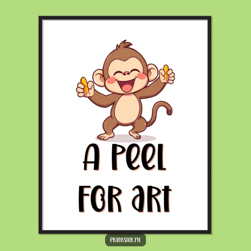 Funny Kawaii Monkey Digital Art Gleefully Throwing Banana Peel - Instant Humor