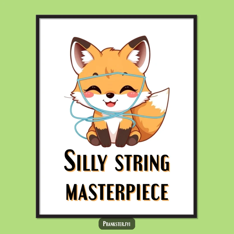Funny Fox Cub Silly String Digital Art Print - Instant Playful Decor