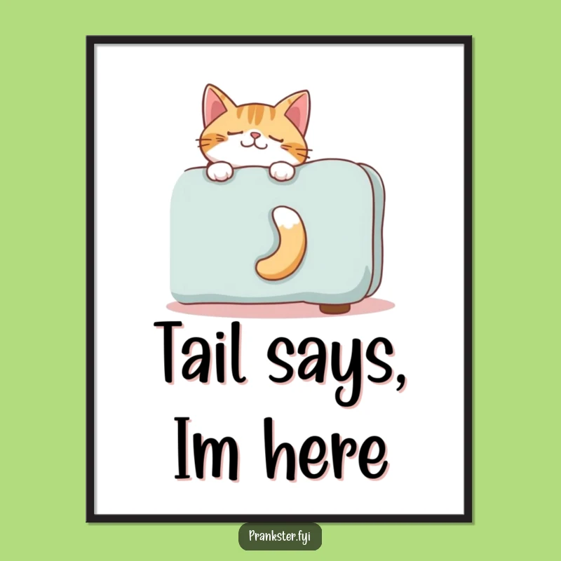 Funny Giggling Cat Tail Digital Art - Hilarious Hiding Feline Print Gift