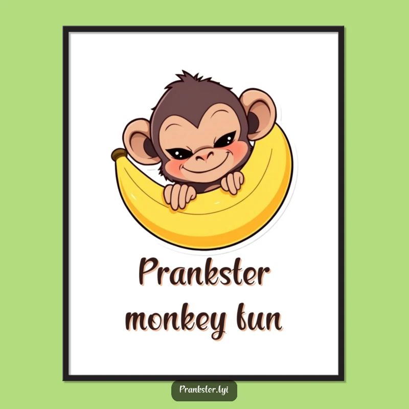 Funny Monkey Banana Digital Art: Mischievous Prankster, Perfect Funny Gift!