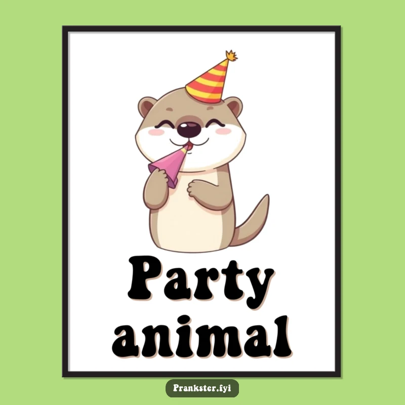 Funny Otter Party Digital Art: Cheerful Noise Maker Wall Decor Gift