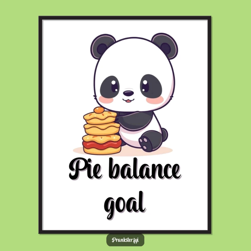 Funny Panda Pie Balance Digital Art: Playful Wall Decor Gift