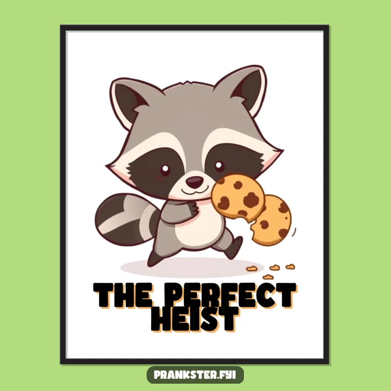 Funny Sly Raccoon Cookie Thief Digital Art: Hilarious Bandit Print for Walls!