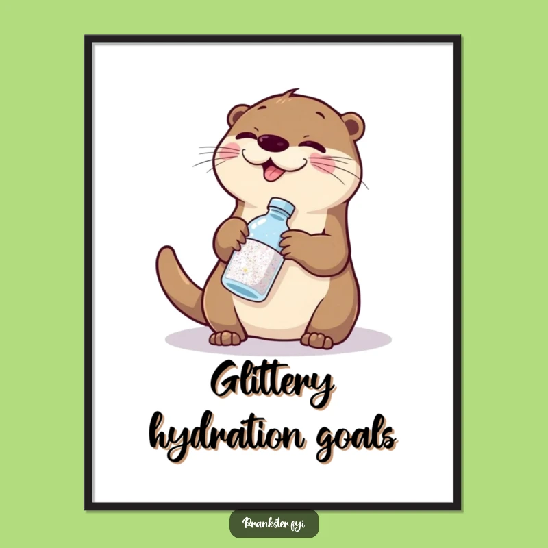 Funny Otter Mischief Digital Art: Comedic Sparkle for Your Walls