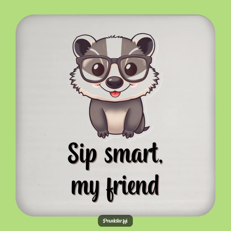 Funny Badger Glasses Coaster - Protect Surfaces with Intellectual Charm