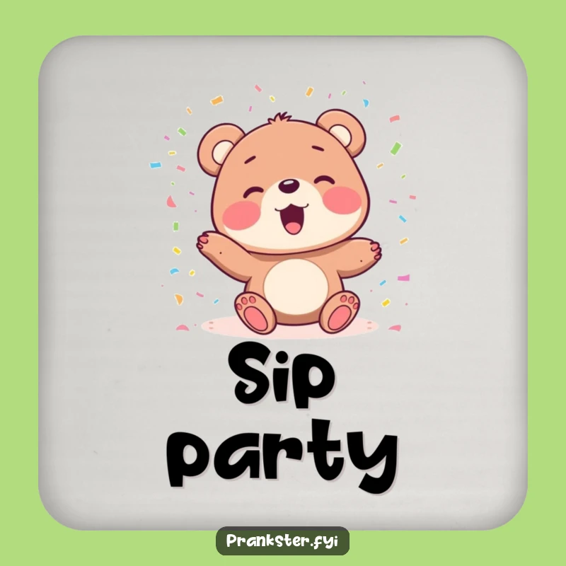 Funny Bear Confetti Drink Coaster: Protect Surfaces with Festive Cheer