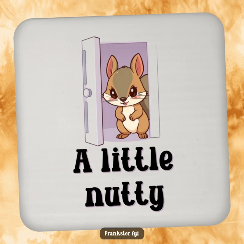 Funny drink coasters featuring a sneaky squirrel peeking from a door, adding a humorous and protective touch.