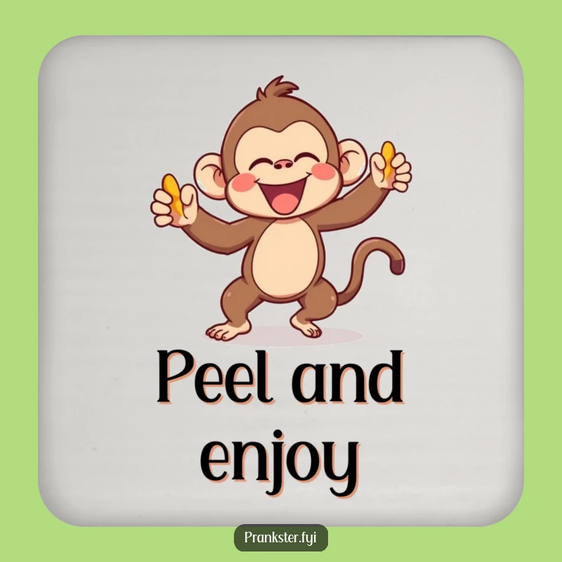 Funny Kawaii Monkey Coaster Gleefully Throwing Banana Peel - Bar Humor