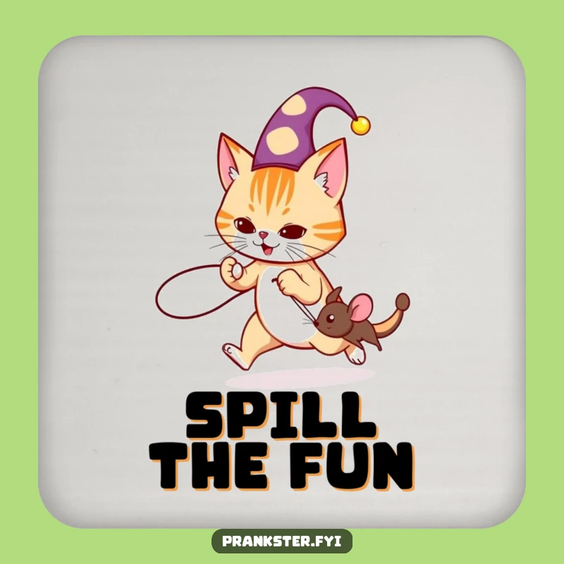 Funny Jester Cat Prank Drink Coaster: Protect Surfaces with Mischief, Humorous Gift