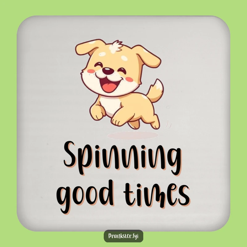 Funny Dizzy Dog Chasing Tail Coaster: Protect Surfaces with Playful Pup Humor!