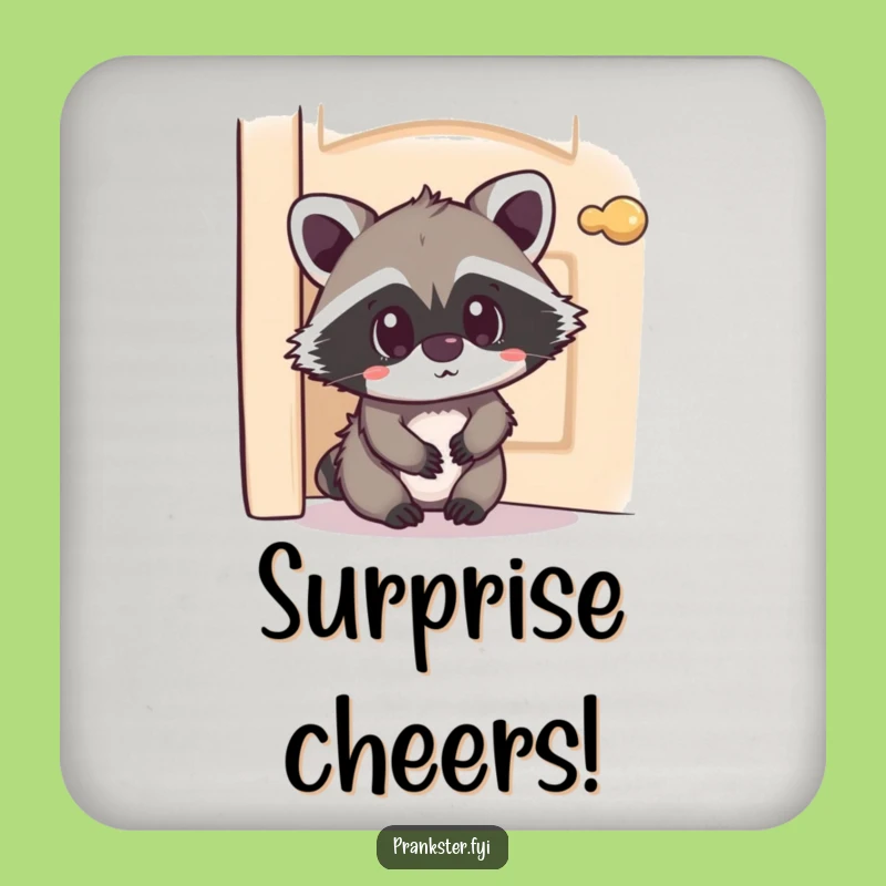 Funny Kawaii Raccoon Coaster Hiding Surprise - Bar Top Amusement