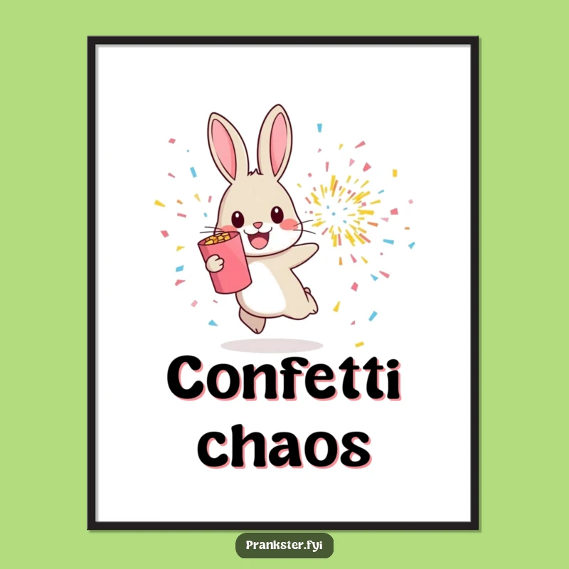 Funny Rabbit Confetti Poster - Cheerful Hop Away From Explosion Wall Art Gift