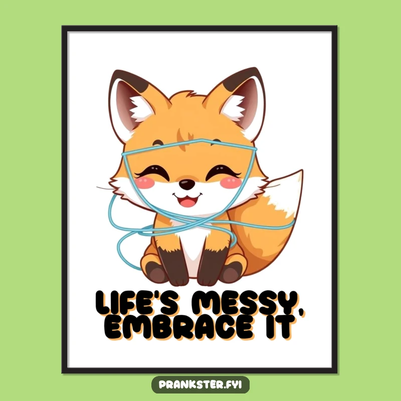 Funny Fox Cub Silly String Poster - Hilarious Wall Art for a Playful Gift