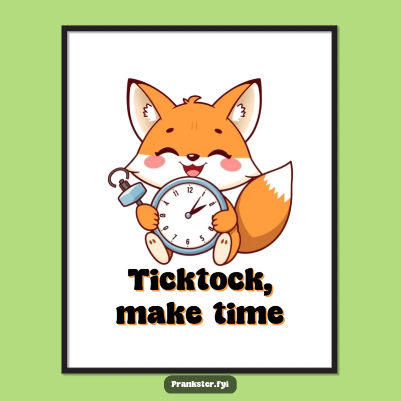 Funny Fox Wink Poster: Wall Art of a Witty Clock-Setting Fox