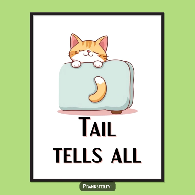 Funny Giggling Cat Tail Poster - Hilarious Hiding Feline Wall Art Gift