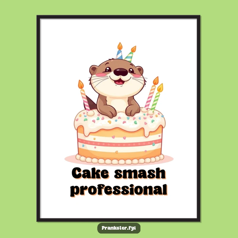 Funny Otter Birthday Poster - Giggling Cake Celebration Art