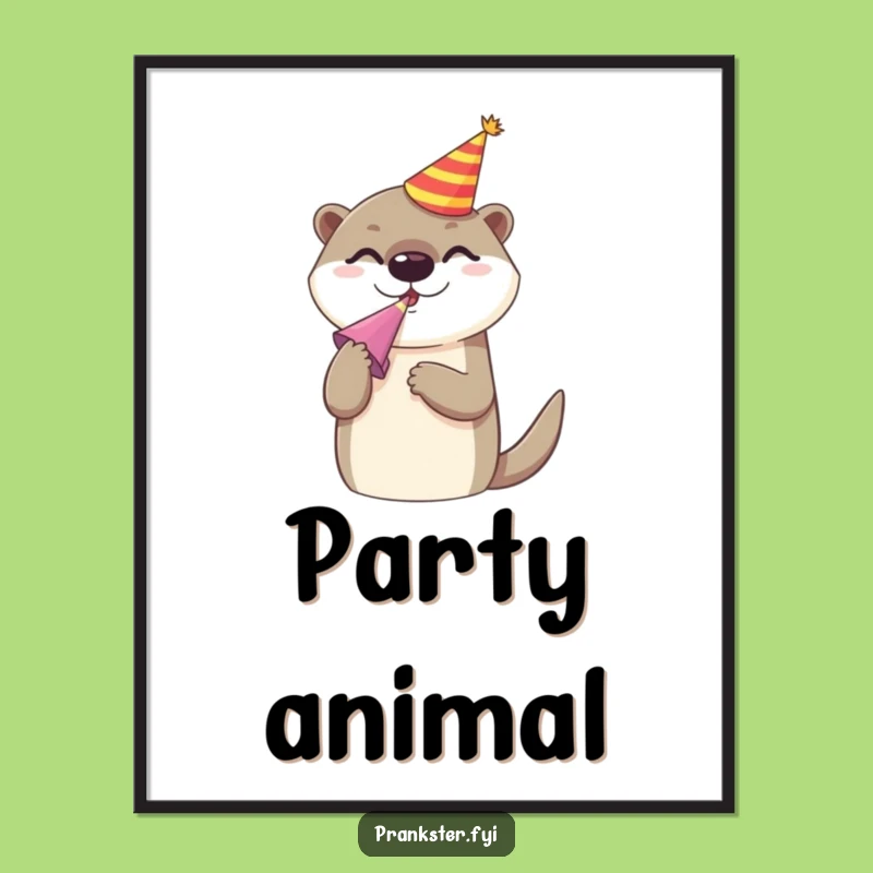 Funny Otter Party Poster: Cheerful Noise Maker Wall Art Gift