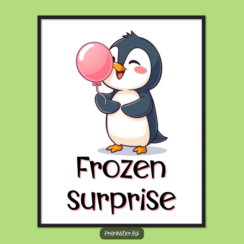 Funny Penguin Water Balloon Poster - Cheerful Splash Art Print, Whimsical Gag Gift