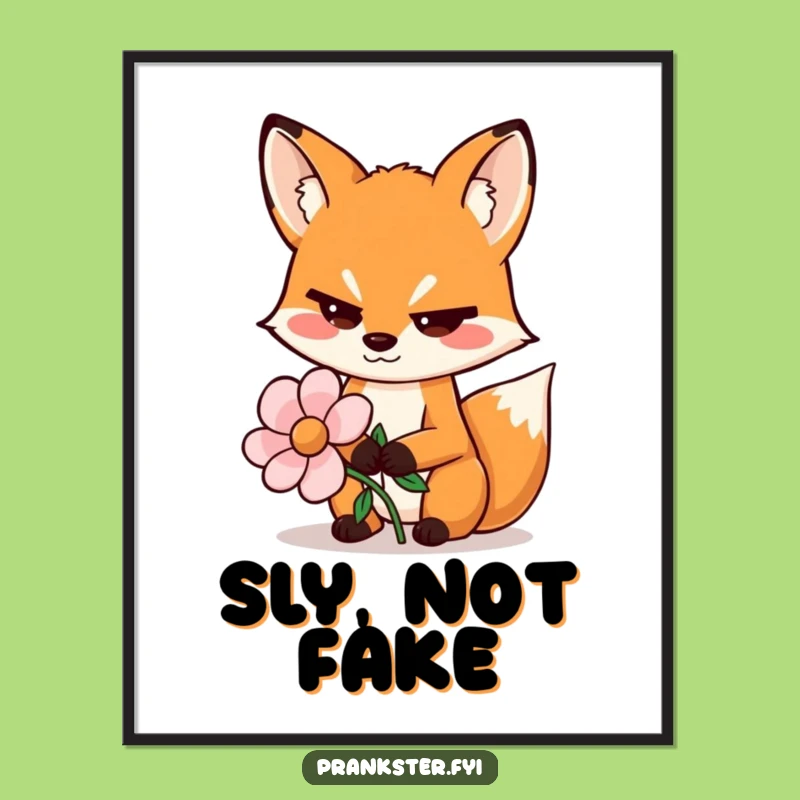 Funny Sly Fox Poster - Wiggling Eyebrows Fake Flower Wall Art Gift
