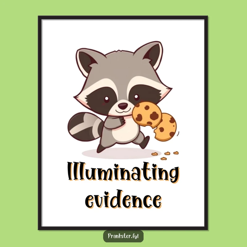 Funny Sly Raccoon Cookie Thief Poster: Hilarious Bandit Art for Your Walls!