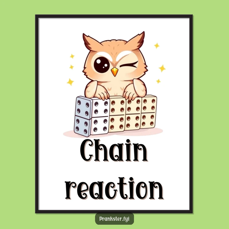 Funny Winking Owl Domino Poster - Clever Chain Art Print, Whimsical Gag Gift