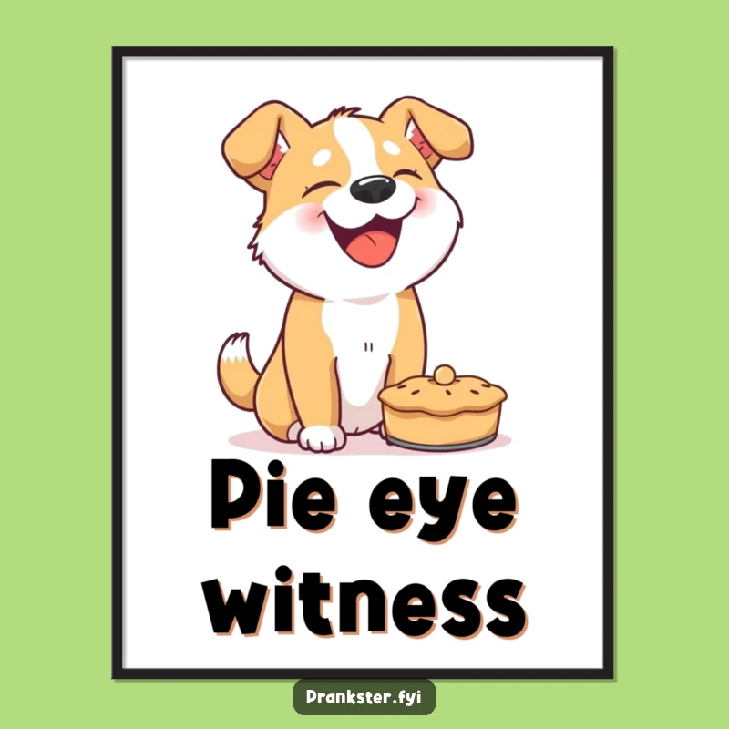 Funny Giggling Dog Pie Throw Poster - Hilarious Canine Art Print, Gag Gift Decor