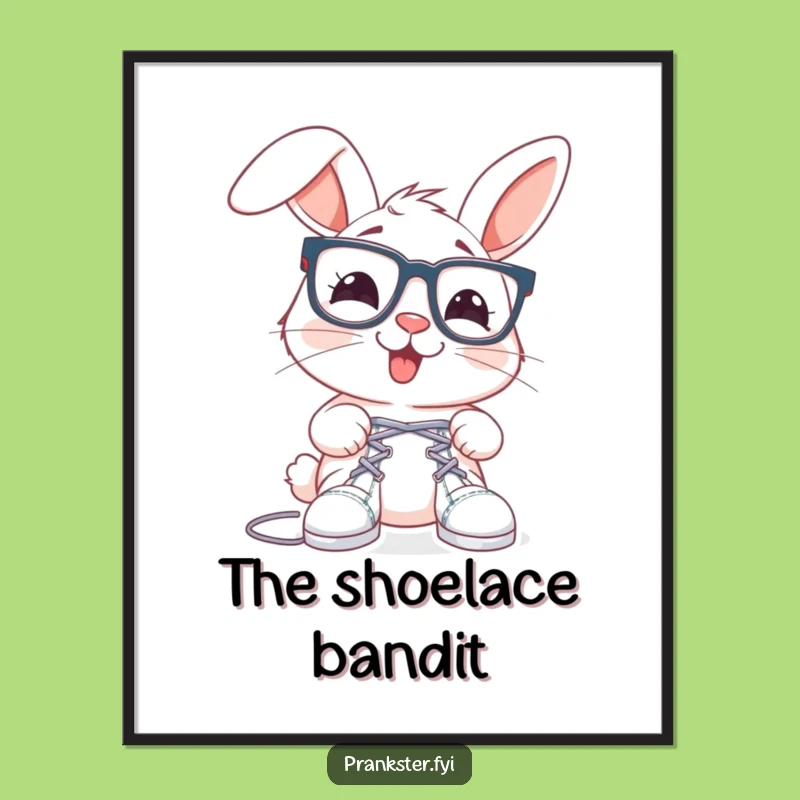Funny Rabbit Shoelace Poster: Whimsical Prankster Wall Art, Perfect Humorous Gift