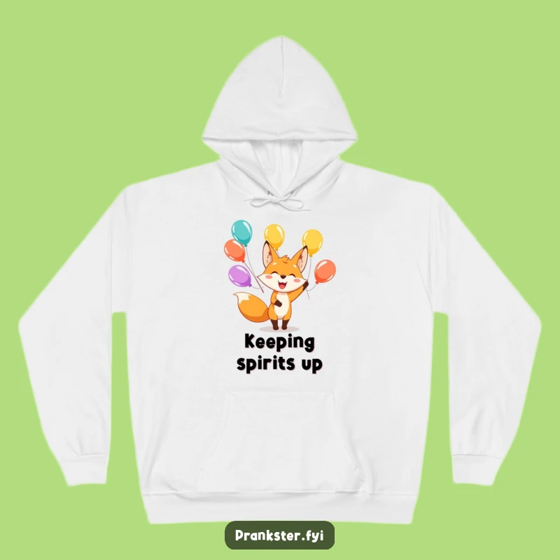Cozy Funny Fox Juggling Hoodie - Warm Apparel with a Cheerful Balloon Fox