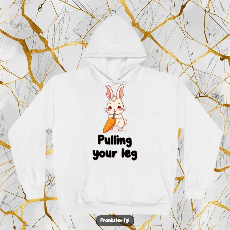Funny rabbit hoodie featuring a rabbit pulling a very long string attached to a carrot. Cozy and motivational.