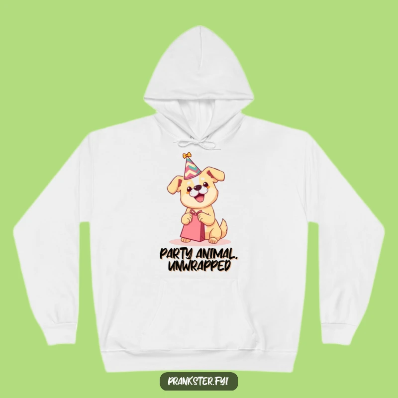 Funny Party Dog Hoodie - Cozy Playful Pup Shaking Gift Bag Wear Gift