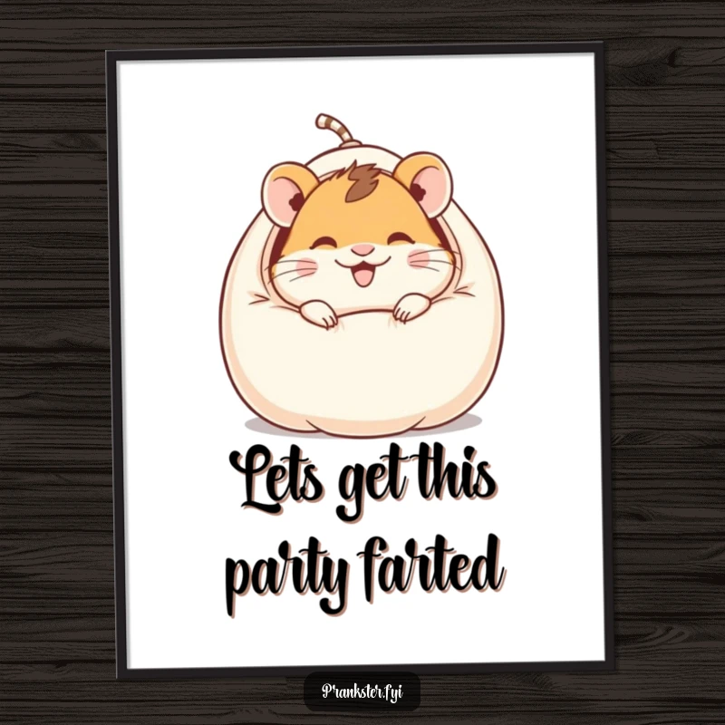 Funny Free Printable Wall Art: A giggling hamster character is humorously revealed emerging from a classic whoopee cushion toy.