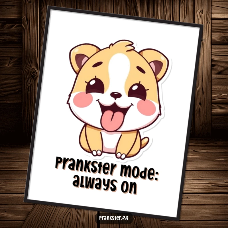 Funny Free Printable Wall Art: Happy animal sticking out tongue playfully after a prank, exuding mischief and humor, downloadable.