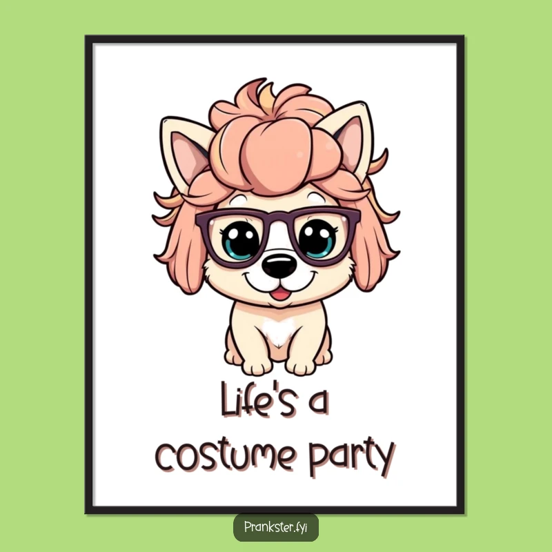 Funny Free Printable Wall Art: Dog in Wig & Glasses, Humorous Downloadable Decor