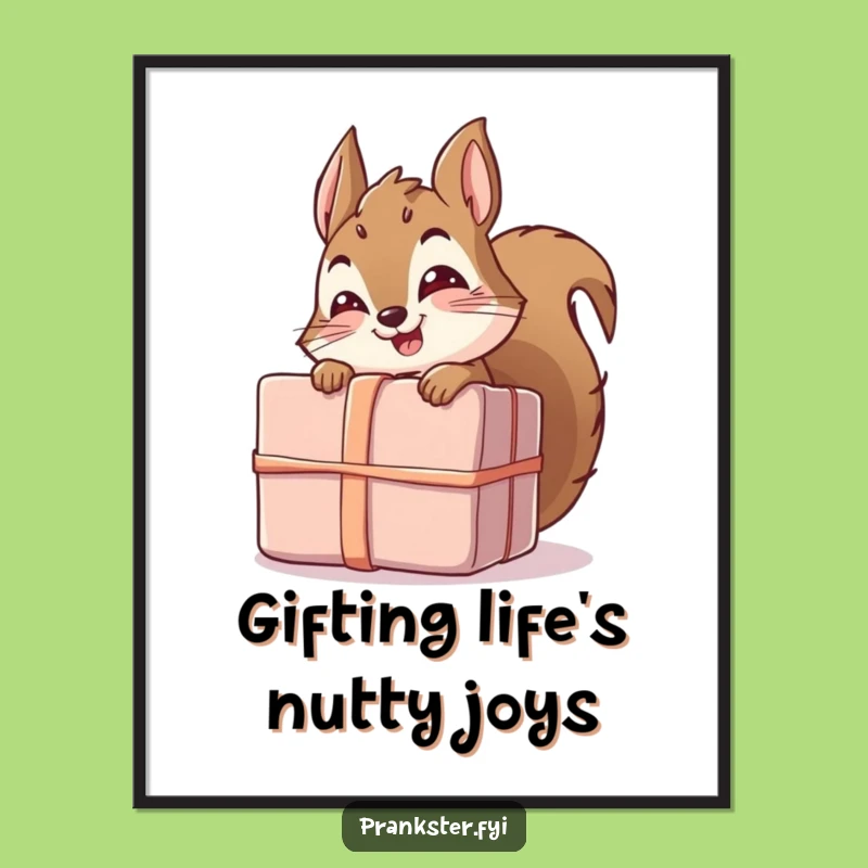 Funny Free Printable Wall Art: Giggling Squirrel Hiding Gift, Humorous Downloadable Decor