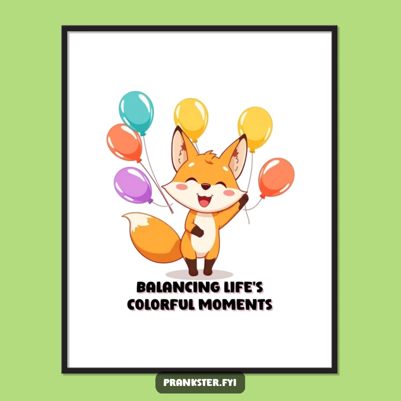 Funny Free Printable Wall Art: Juggling Fox Balloons, Humorous Downloadable Decor